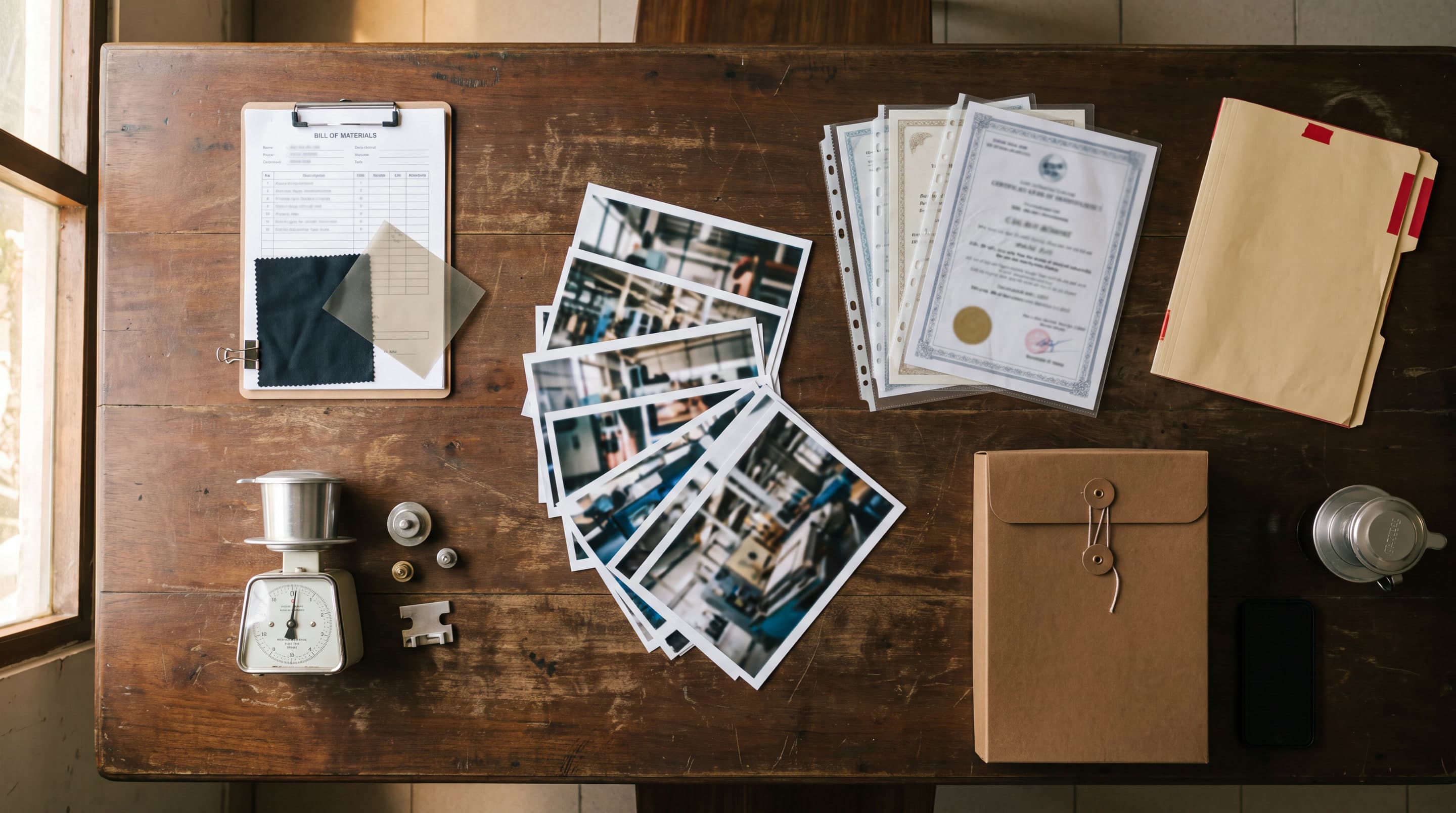 The complete origin evidence package laid out on a working table